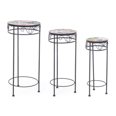 3 mesas redondas de aço para exteriores com decorações de design - encantadoras Viadurini