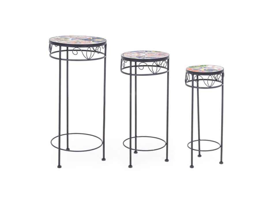 3 mesas redondas de aço para exteriores com decorações de design - encantadoras Viadurini