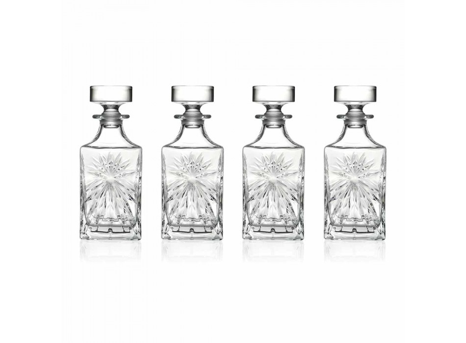 4 Garrafas de Whisky com Design Quadrado da Tampa Eco Cristal - Daniele Viadurini