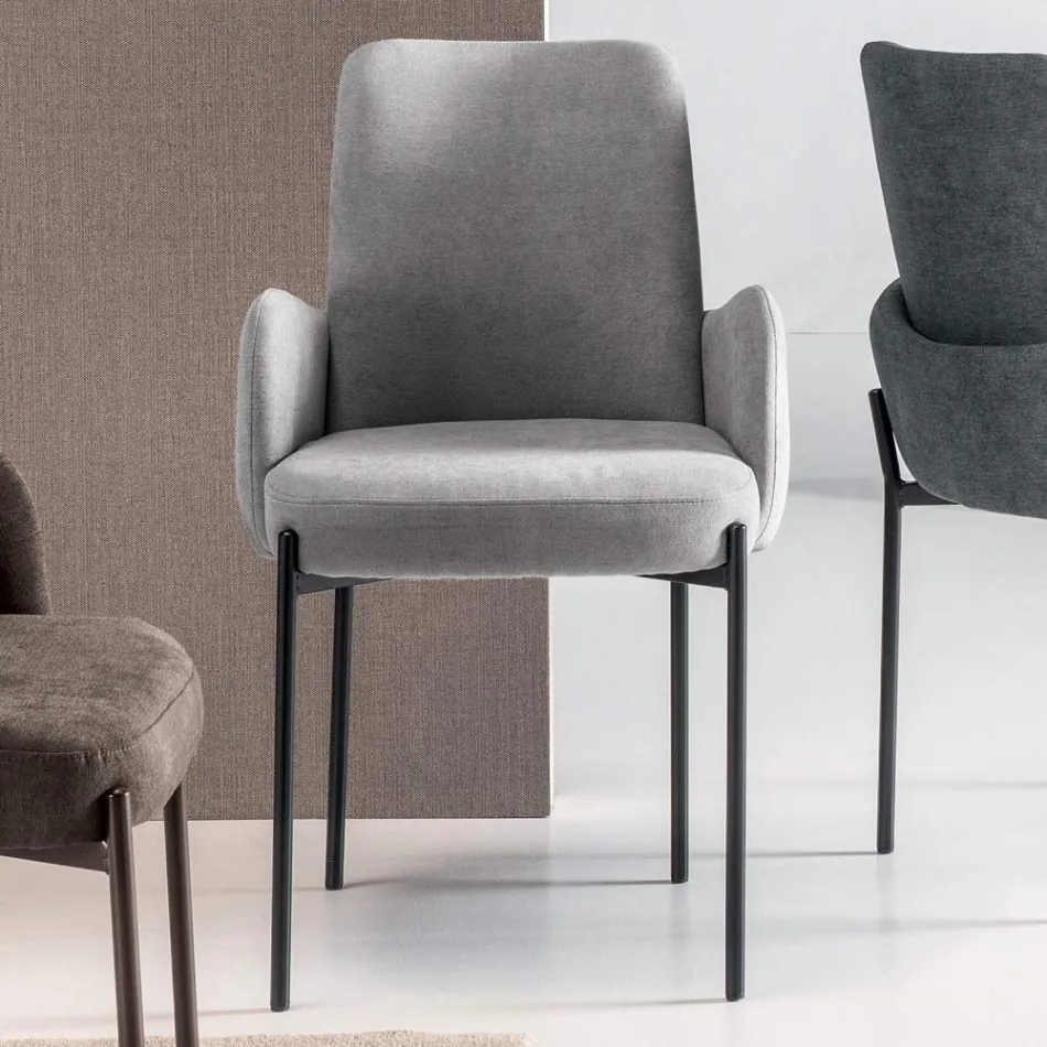 Conjunto de 4 poltronas em tecido colorido com estrutura de metal pintado - Lamberta Viadurini