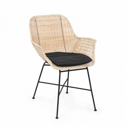 4 Cadeiras Ar Livre em Vime Tecido e Aço Homemotion - Berecca Viadurini