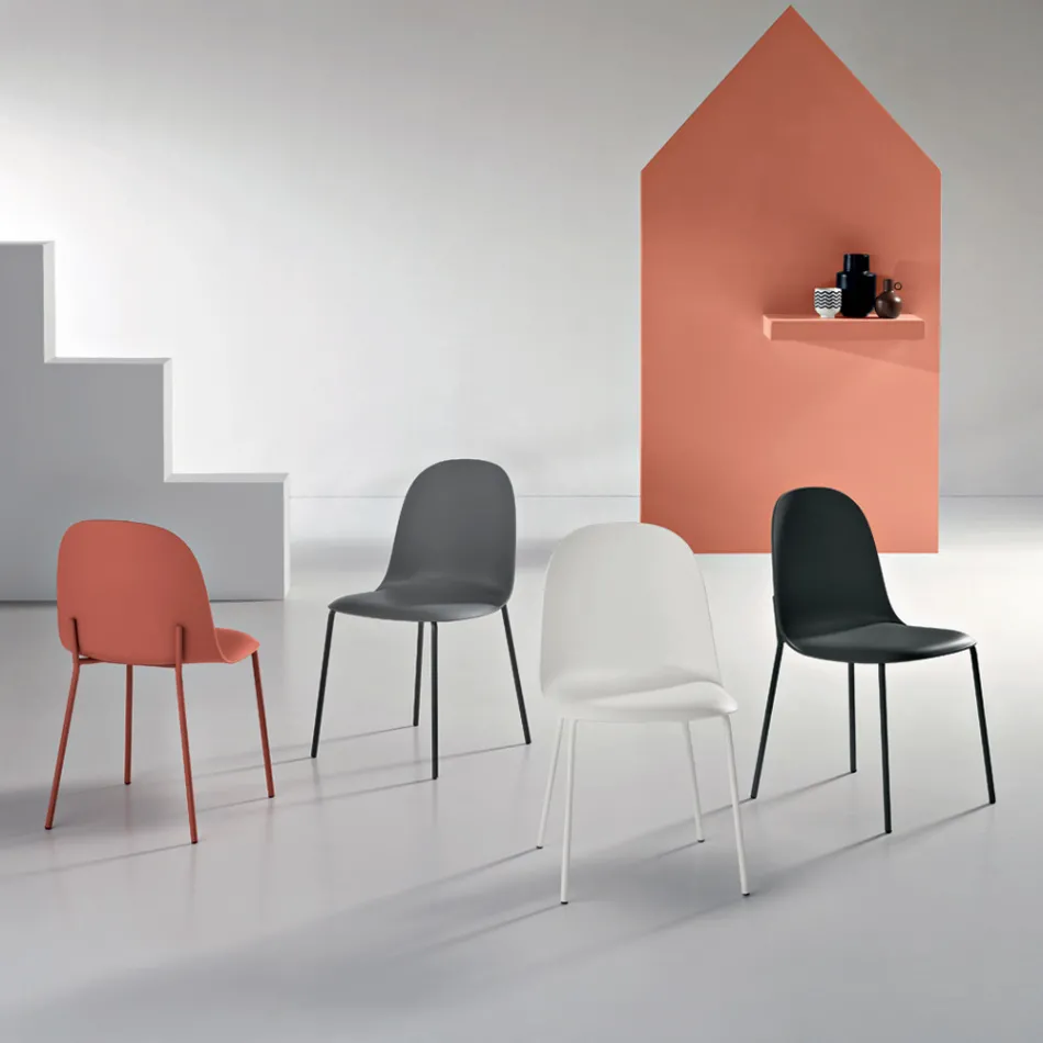 Conjunto de 4 cadeiras de sala de estar em polipropileno com estrutura metálica - Dinamo Viadurini