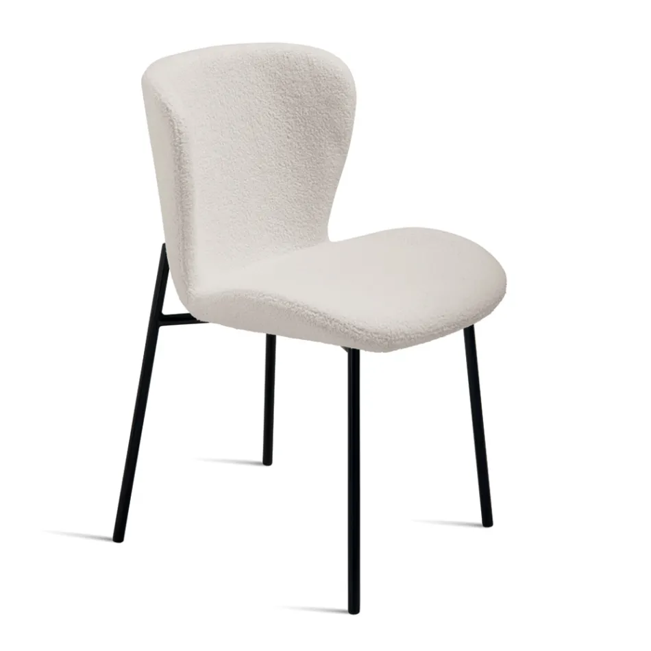 Conjunto de 4 cadeiras estofadas em tecido bouclè com estrutura de metal preto - Tiziana Viadurini