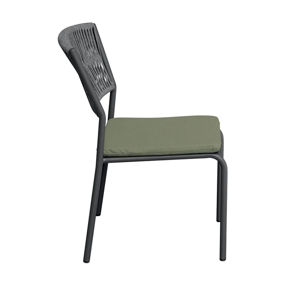 Conjunto de 4 cadeiras de jardim empilháveis em alumínio e corda - Lunaris Viadurini