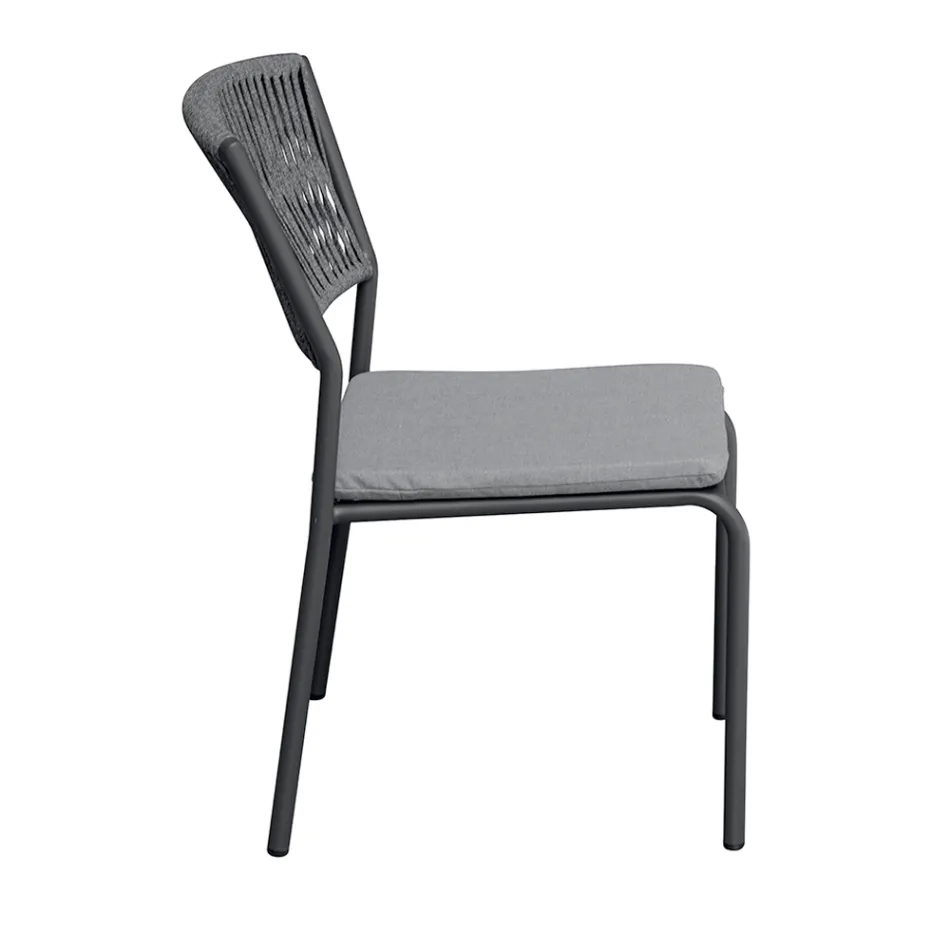 Conjunto de 4 cadeiras de jardim empilháveis em alumínio e corda - Lunaris Viadurini