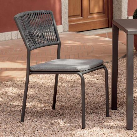 Conjunto de 4 cadeiras de jardim empilháveis em alumínio e corda - Lunaris Viadurini