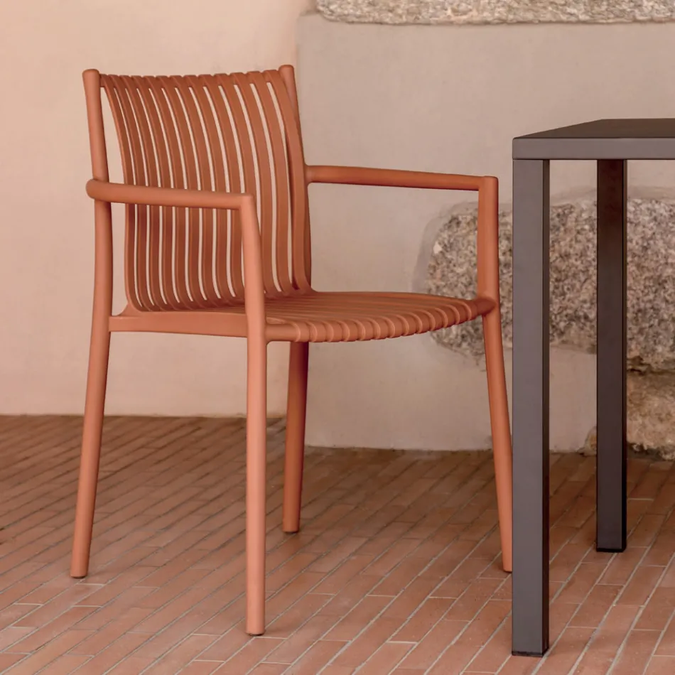 Conjunto de 4 cadeiras de jardim empilháveis em polipropileno resistente aos raios UV - Ondara Viadurini