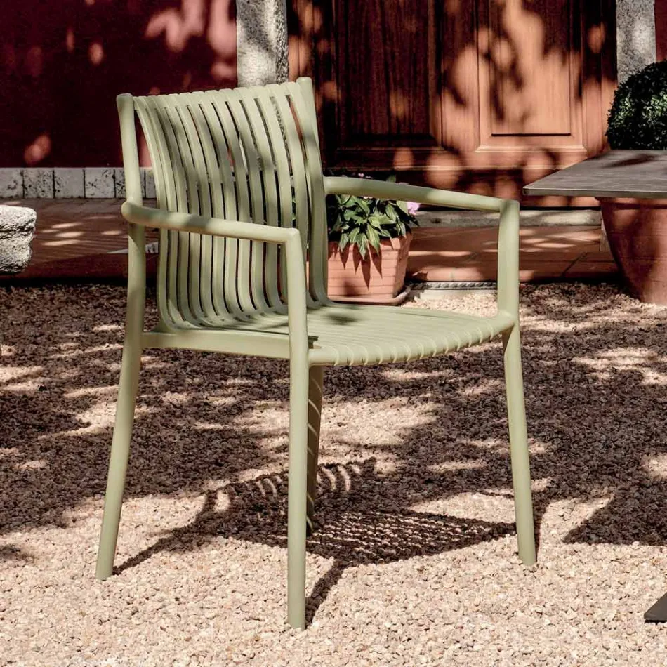 Conjunto de 4 cadeiras de jardim empilháveis em polipropileno resistente aos raios UV - Ondara Viadurini