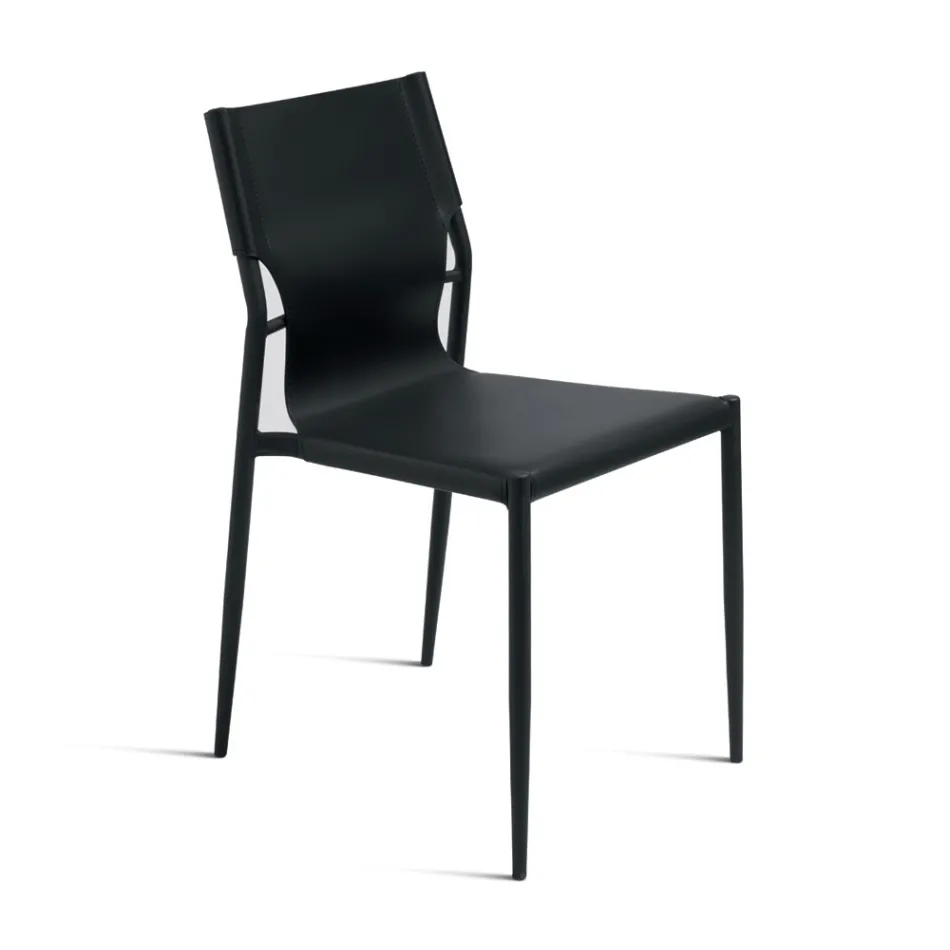 Conjunto de 4 cadeiras em couro sintético colorido com base de metal pintado - Comédia Viadurini