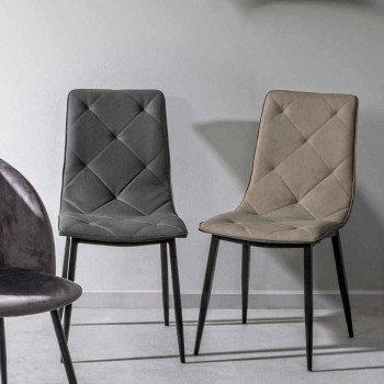 4 Cadeiras Modernas Revestidas em Couro com Base de Aço Homemotion - Daisa