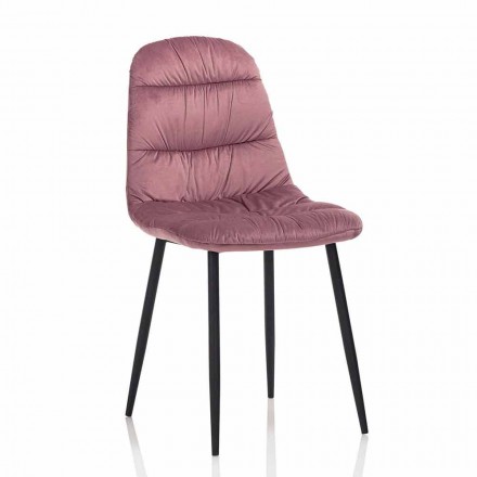 4 cadeiras de jantar em veludo rosa, cinza ou água-marinha - Ciga Viadurini