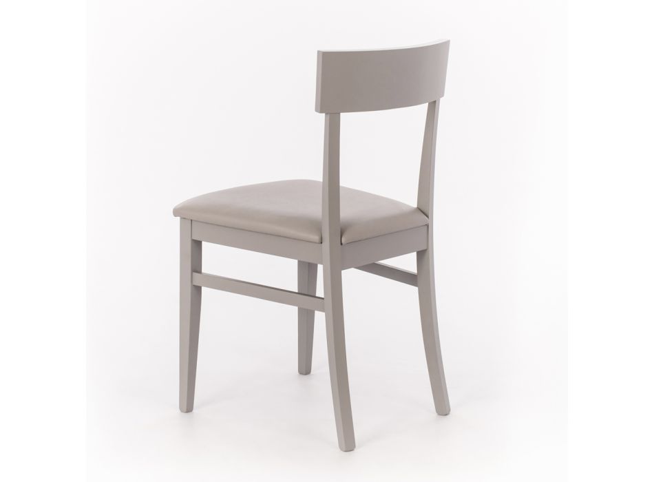 4 Cadeiras Confeccionadas com Assento em Couro Sintético, Estrutura e Pernas em Madeira Lacada - Taikiri Viadurini