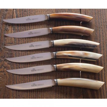 6 facas de cozinha artesanais com cabo de chifre de boi fabricadas na Itália - marinha
