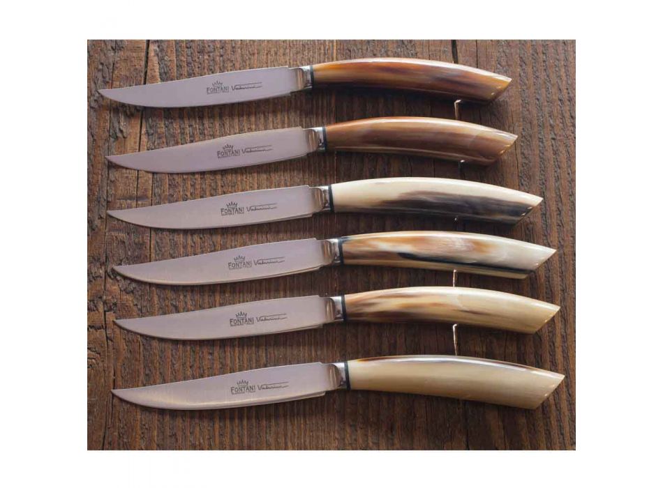6 facas de cozinha artesanais com cabo de chifre de boi fabricadas na Itália - marinha Viadurini