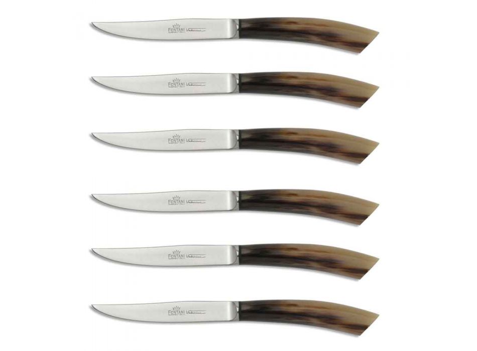 6 facas de cozinha artesanais com cabo de chifre de boi fabricadas na Itália - marinha
