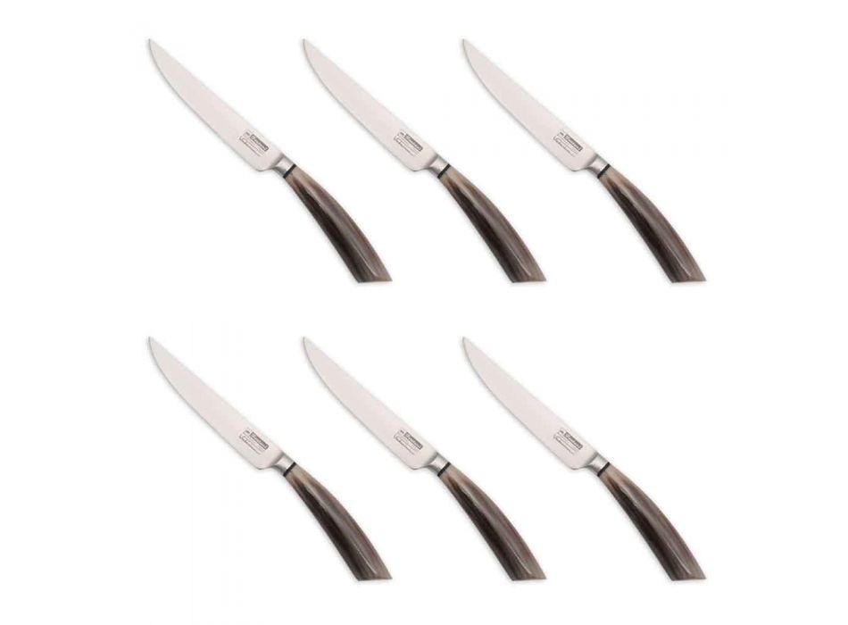6 facas de bife artesanais em chifre ou madeira feitas na Itália - Zuzana Viadurini