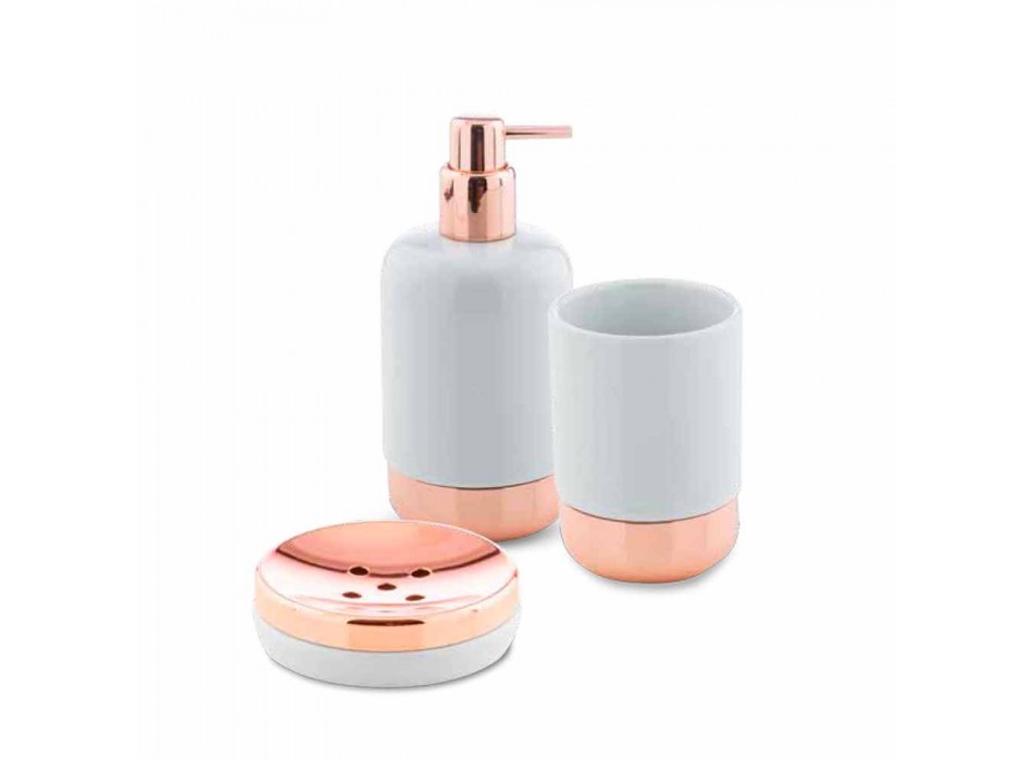 Acessórios para banheiro autônomo em porcelana branca com detalhes em cobre - Scampia Viadurini