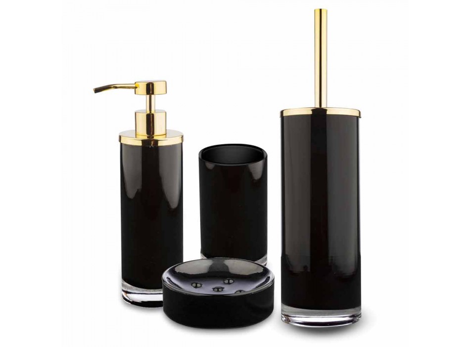 Acessórios para banheiro autônomo em vidro preto e metal dourado brilhante - preto Viadurini