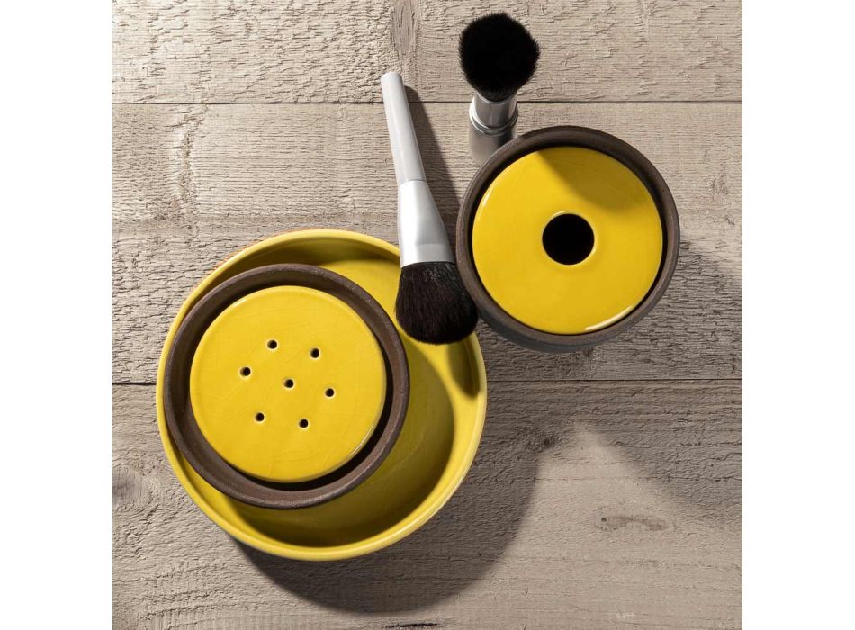 Acessórios de banheiro em barro refratário amarelo fabricado na Itália - Antonella Viadurini
