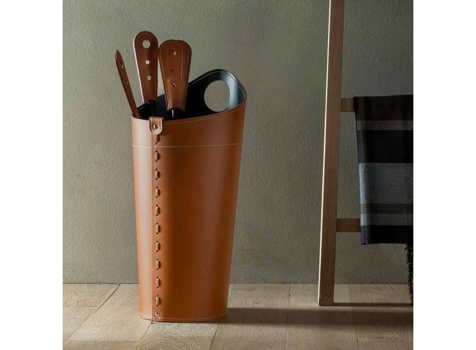 Acessórios de lareira com suportes de couro Nilar, design moderno Viadurini