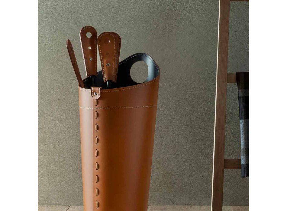 Acessórios de lareira com suportes de couro Nilar, design moderno Viadurini