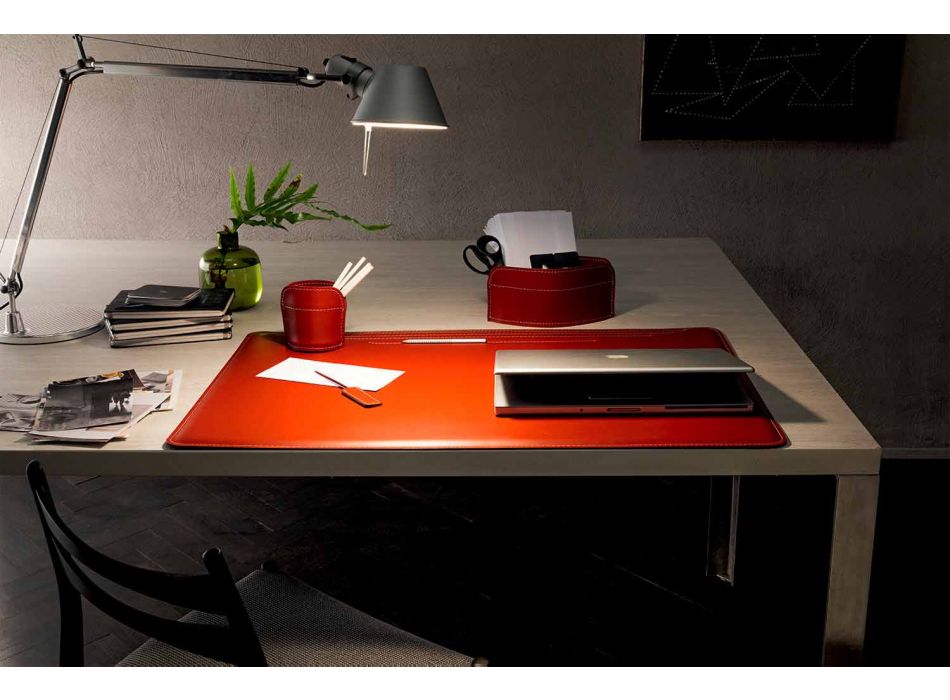 Acessórios de mesa de couro regenerado de 4 peças fabricados na Itália - Ebe Viadurini