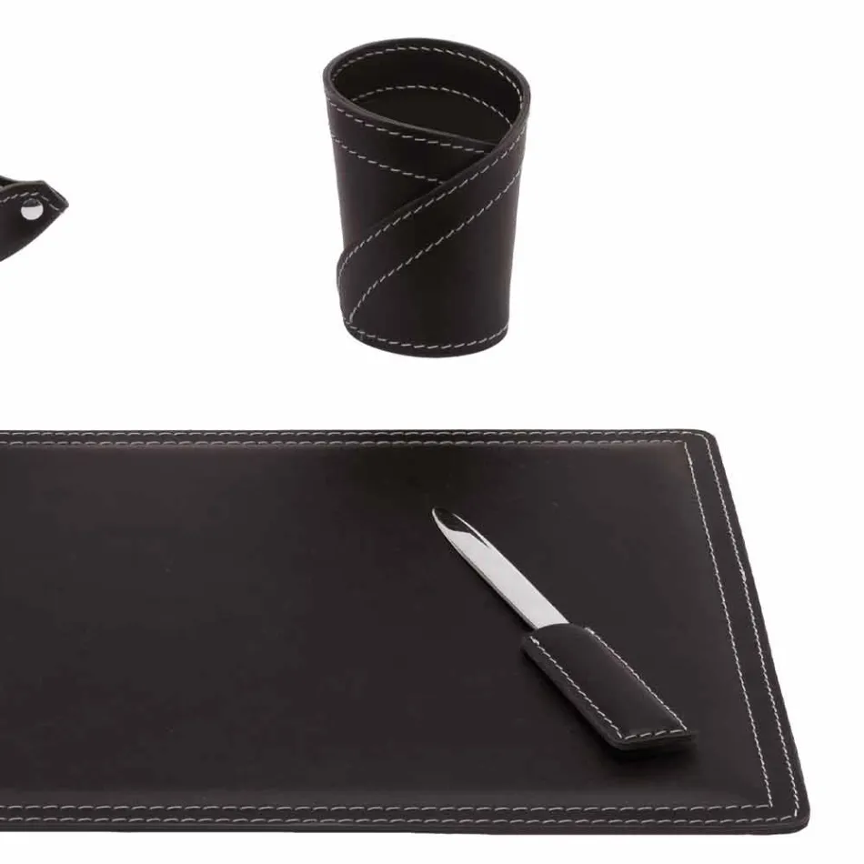 Mesa de couro regenerado de 4 peças fabricada na Itália - Ascanio Viadurini