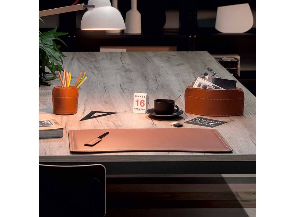 Acessórios Mesa de couro regenerado de 4 peças fabricada na Itália - Brando Viadurini
