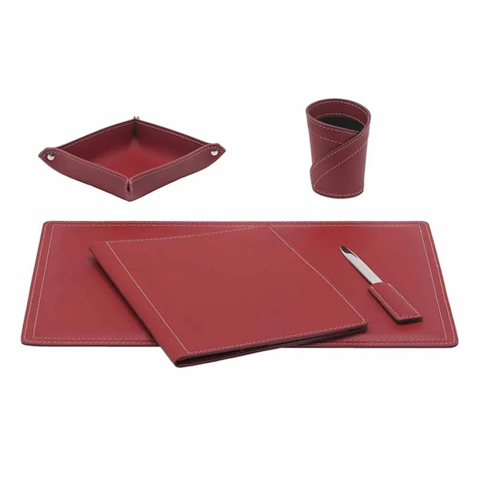 Mesa de couro regenerado de 5 peças fabricada na Itália - Ascanio Viadurini