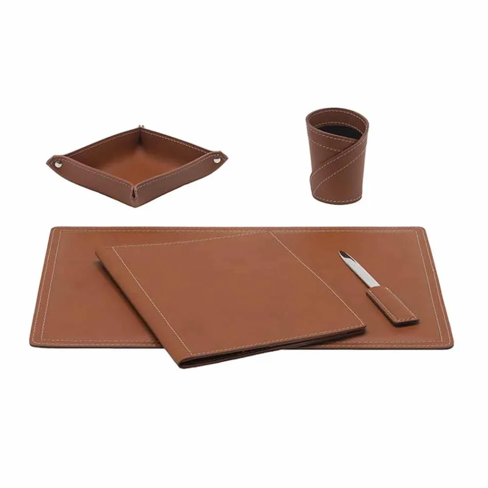 Mesa de couro regenerado de 5 peças fabricada na Itália - Ascanio Viadurini