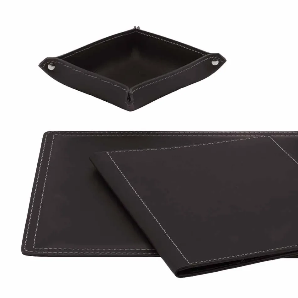 Mesa de couro regenerado de 5 peças fabricada na Itália - Ascanio Viadurini