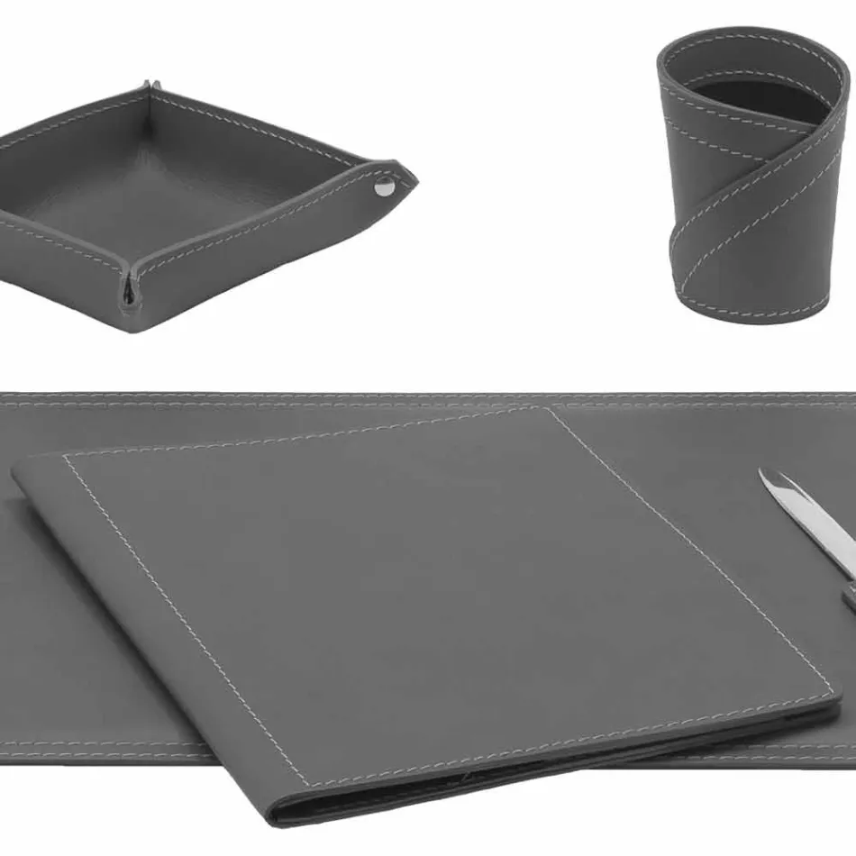 Mesa de couro regenerado de 5 peças fabricada na Itália - Ascanio Viadurini