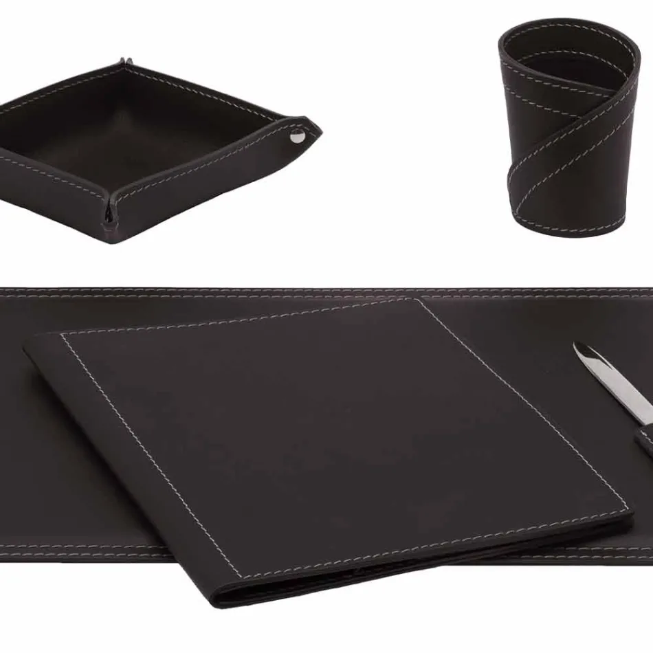 Mesa de couro regenerado de 5 peças fabricada na Itália - Ascanio Viadurini