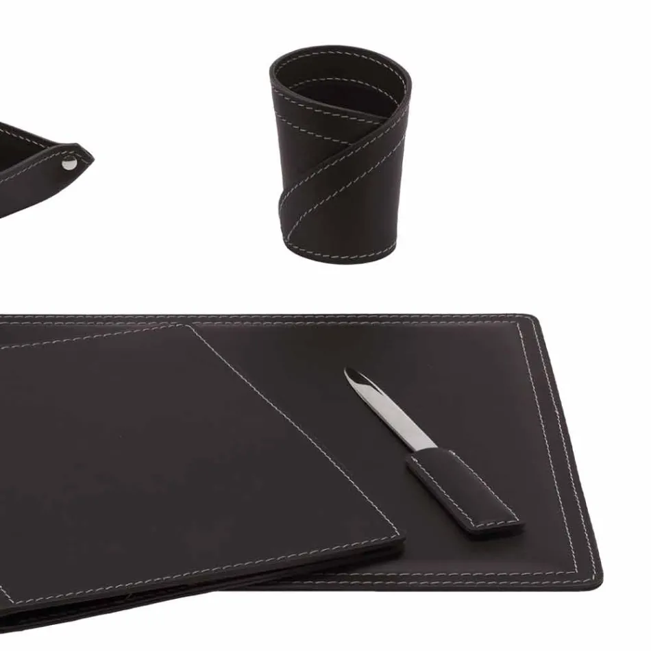 Mesa de couro regenerado de 5 peças fabricada na Itália - Ascanio Viadurini