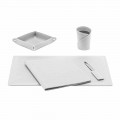 Mesa de escritório de acessórios em couro colado, 5 peças, fabricado na Itália - Ascanio