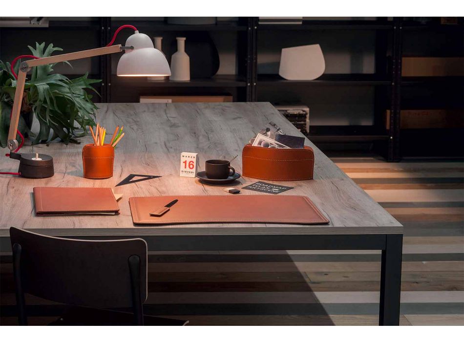 Mesa de couro regenerado de 5 peças fabricada na Itália - Brando Viadurini