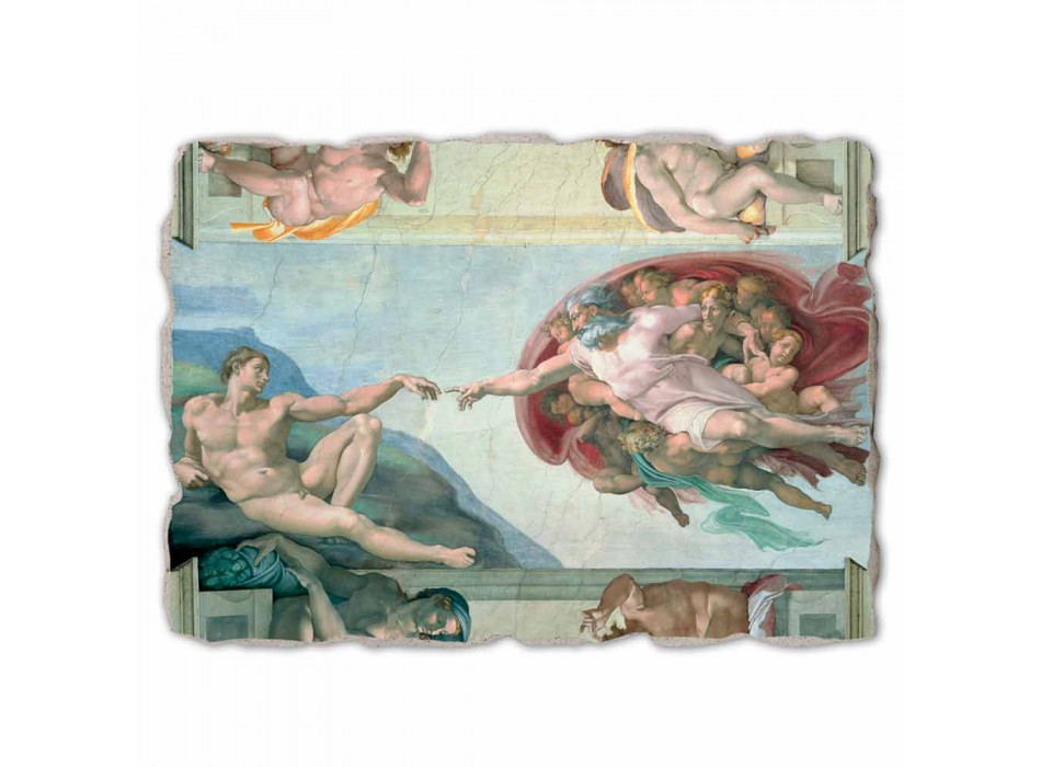 grande afresco da "Criação de Adão" de Michelangelo, feito à mão Viadurini
