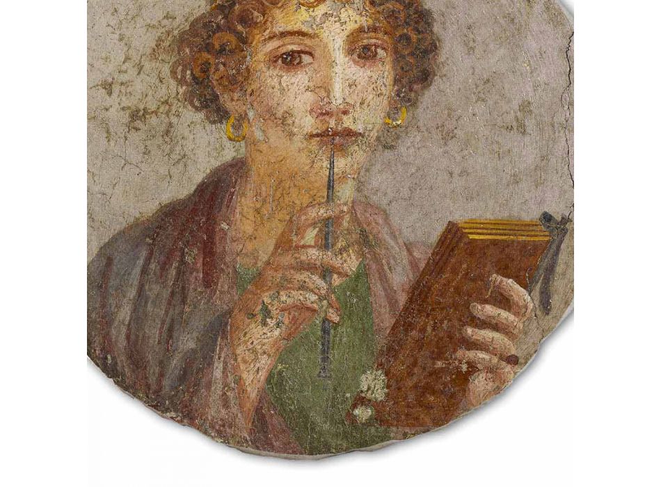 Reprodução de afresco feita na Itália Arte Romana "O Poeta"