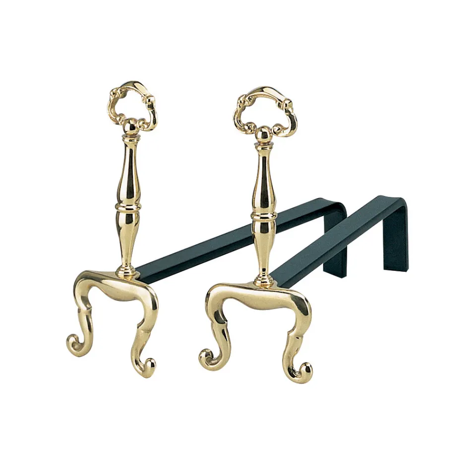 Lareira Andirons Altura 32 cm em Latão Fabricado na Itália - Panda Viadurini