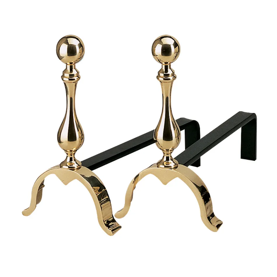 Lareira de latão Andirons Altura 32 cm Fabricado na Itália - Urso Viadurini