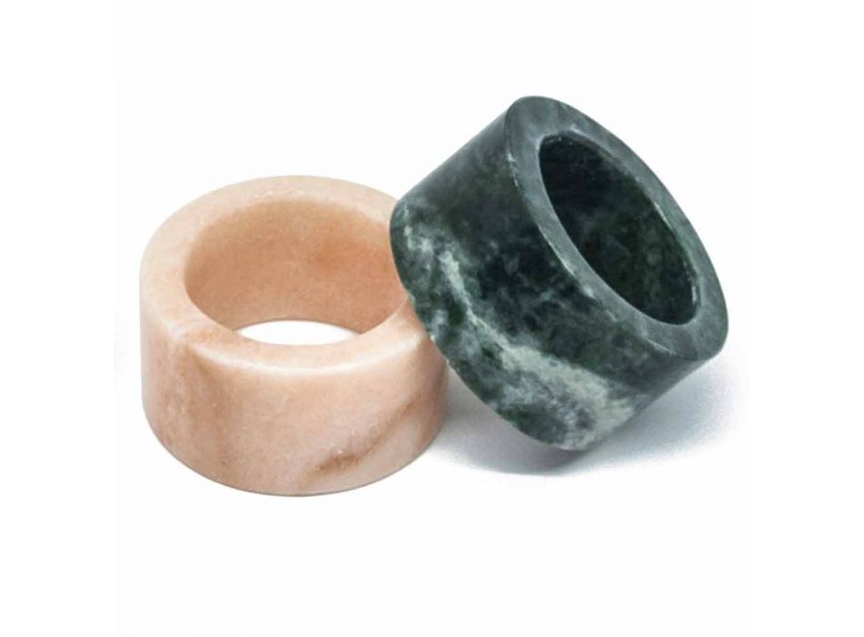Anéis de guardanapo de mármore rosa e verde feitos na Itália 4 peças - Fulk Viadurini