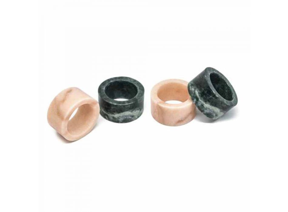 Anéis de guardanapo de mármore rosa e verde feitos na Itália 4 peças - Fulk Viadurini