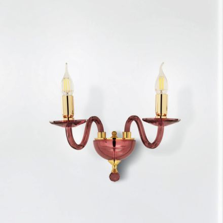Candeeiro de parede clássico 2 luzes em vidro italiano artesanal e metal dourado - Oliver Viadurini