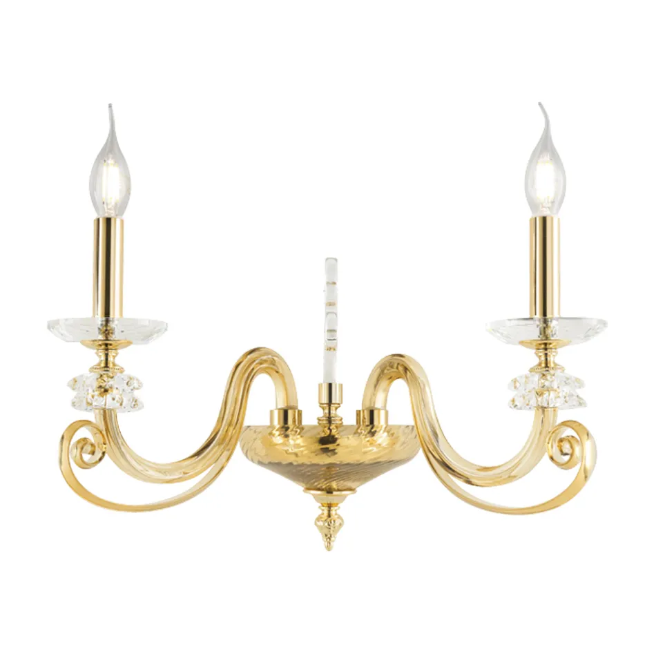 Candeeiro de Parede 2 Luzes em Vidro Soprado e Cristal Óptico de Luxo Clássico - Cassea Viadurini