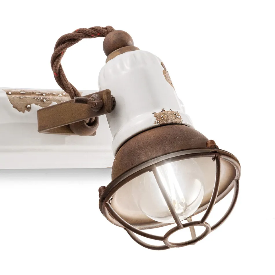 Luminária de Parede com 2 Focos Industriais Artesanais em Ferro e Cerâmica - Loft Viadurini