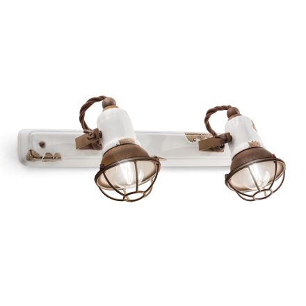 Luminária de Parede com 2 Focos Industriais Artesanais em Ferro e Cerâmica - Loft Viadurini