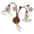 Luminária de Parede 2 Luzes em Metal e Cerâmica Decorada à Mão com Rosa - Pisa