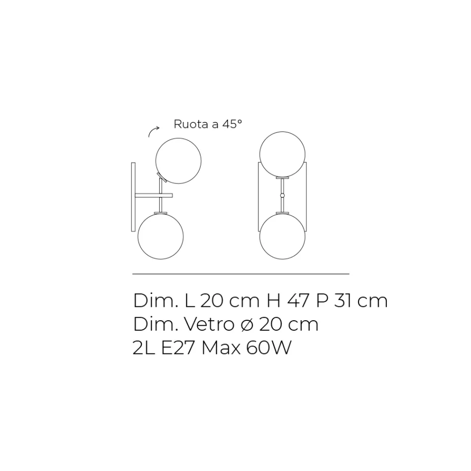 Lumira - Arandela de parede com duas lâmpadas e placa vertical em vidro e metal, fabricada na Itália. Viadurini