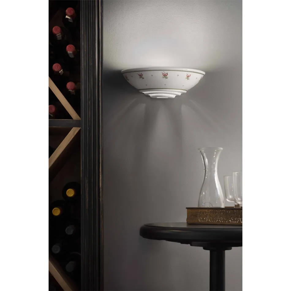 Arandela Meia Lua em Cerâmica Floral Pintado à Mão - Trieste Viadurini