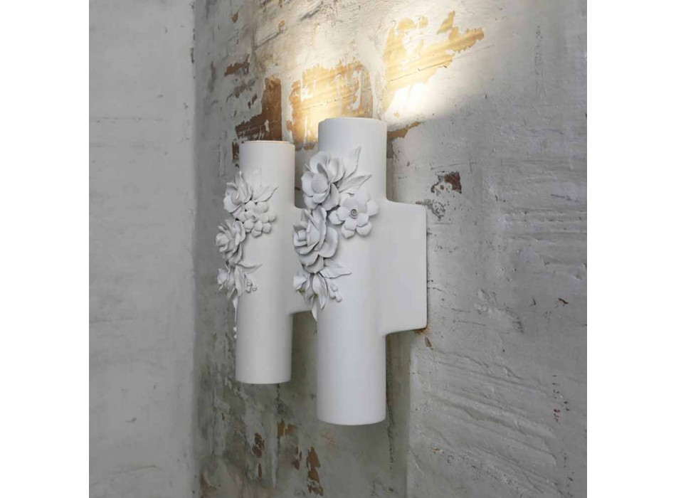 Arandela de parede em cerâmica Matt White com flores decorativas - Revolution Viadurini